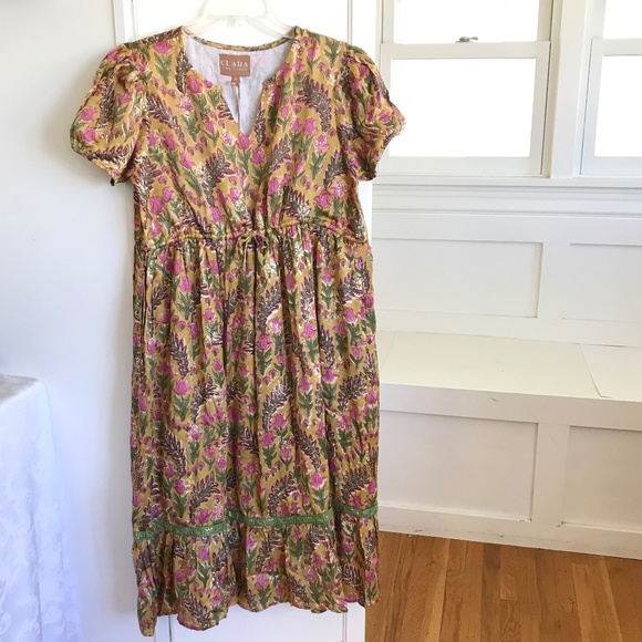 CLARA THE LABEL Marina Midi Maxi Dress Floral Golden Blossom Women’s Size Large - Picture 1 of 16